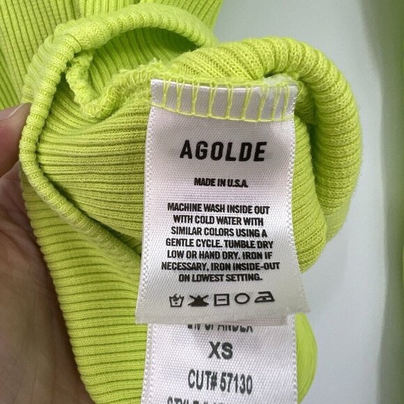 Agolde Bea Bodysuit XS Citron Neon Green Cutout Asymmetrical Thong - Picture 7 of 8